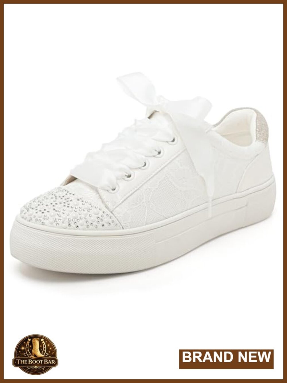 Lace Platform Wedding Sneakers Rhinestone Bride Tennis Shoes 37mm